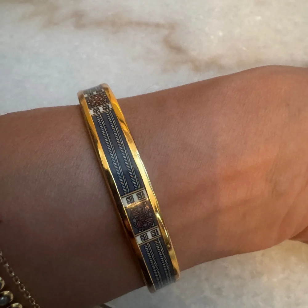 Hermes Gold Enamel Accent Bangle with Multicolor Detail